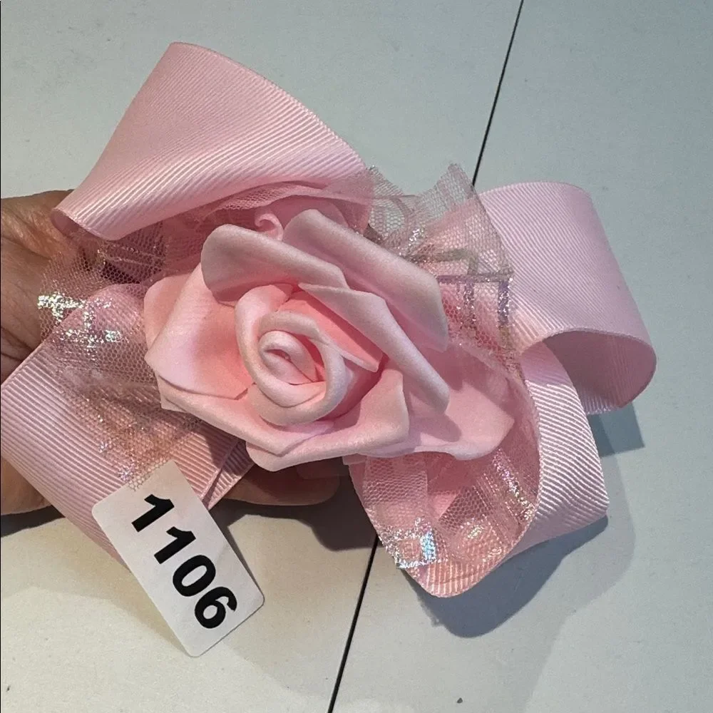 1106 Pink Color Rose Hair Bow Alligator Clip